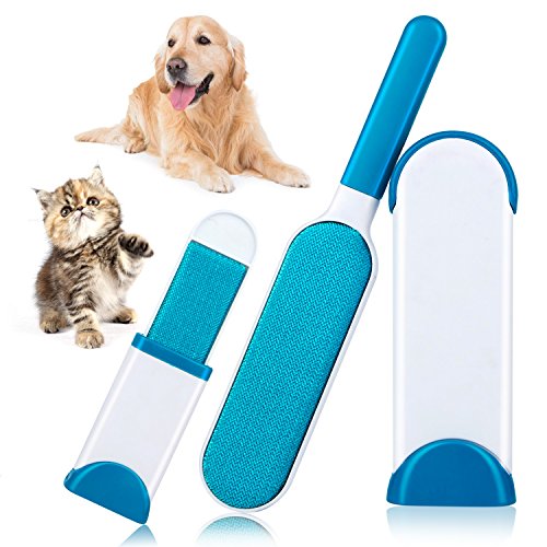 DAMIGRAM Cepillo De Eliminación De Pelo De Mascotas con Auto-Limpieza Base Reutilizable Pet Cepillo De Animales Muebles De Casa De Doble Cara Ropa De Sofá, Limpieza (Blue)