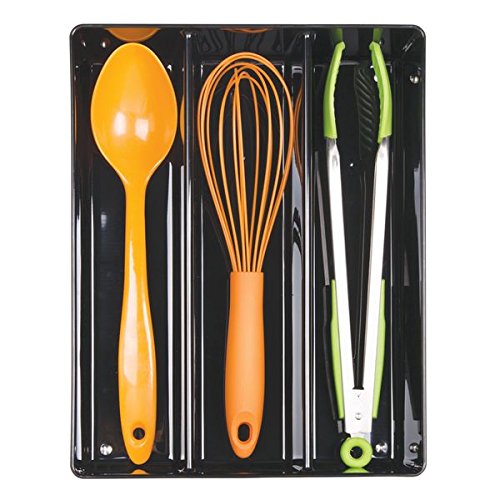 InterDesign 56337EU Linus Besteckkasten Schubladeneinsatz für Besteck, Pfannenwender, Kleinkram – 35,1 x 26,7 x 7,6 cm, schwarz, Plastik, Black - 4
