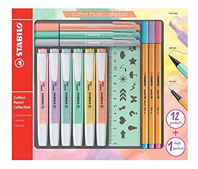 Stabilo Surligneur - STABILO Pastel Collection - Coffret Mixte 13 pièces: 6 STABILO Swing Cool + 3 STABILO Point 88 + 3 STABILO PointMax + 1 règle pochoir