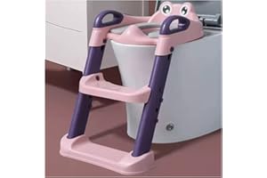 AAHO IT'S ALL ABOUT HOME Potty Training Toilet Seat, Potty Trainer with Ladder & Splashguard, Foldable, Kids Toddlers Boys Girls with Handles, Adjustable Height, Comfortable Cushion, Anti Slip Wide Pads (Pink)