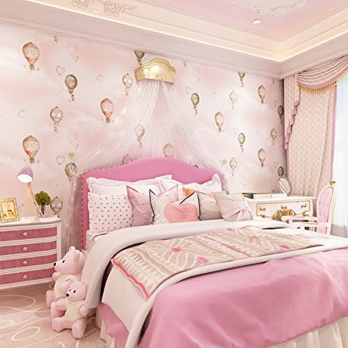 Kids room Non-woven wallpaper,Hot air balloon Girl Boy Bedroom Cartoon Environmental protection Wallpaper-A 0.53m*10m(20.8x393.7inch)