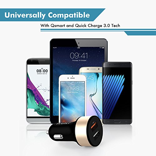 iVoler Quick Charge 3 0 30W 2 Puertos USB Cargador de Coche  QC 3 0 Puerto   Qsmart Puerto 5V 2 4A  con 2 en 1 Cable Cargador Micro USB y Tipo C para Samsung Galaxy S9 S9 Plus S8 S8  S7 S7 Edge  S6 S6 Edge   Note 8 5 4 Edge  LG G6 G5 G4  Asus Zenfone 4 3 2  HTC 10  One A9 M8 M9  Nexus 6  Xiaomi Mi 6 5  Huawei  Motorola Android smartphone  Tablette  iPhone  iPad  Batteries Externes  Chargeur Portable  etc  - Negro Oro