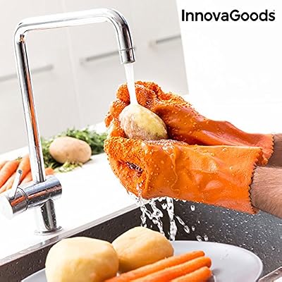 InnovaGoods Gants nettoyants Eplucheurs à Légumes et Fruits, PVC, Orange, 27 x 17 x 1 cm