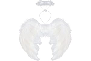 DERAYEE Ailes et Auréole d'Ange Blanc,Ailes d'Ange Costume de Fête Fancy Dress,Deguisement Ange Fille Halloween et Noël