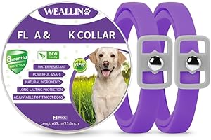 WEALLIN Collare Antipulci Cane, Collare Antiparassitario per Cani, Collare Regolabile Impermeabile, Naturale ed Efficace, 8 Mesi di Protezione, Adatto a Tutti i Cani Viola (2 Pezzi)