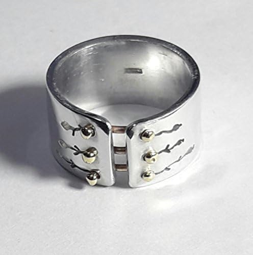 Personalized text, man and woman aluminum ring with brass buttons.