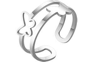 kkjoy Anello di Farfalle e Fiori a Cinque Petali in Acciaio Inossidabile Anelli Aperti Regolabili per Donne Ragazze