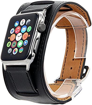 Apple Watch Band,Vandarui Genuine Leather Strap Wrist Band for Apple Watch Series 3/Series 2/Series 1 Leather Black 42mm