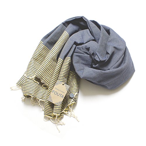 Fouta Lurex Hamam-Tuch Sauna-Tuch Pestemal Peshtemal XXL Extra Groß 197 x 100cm – 100% Baumwolle aus Tunesien als Strand-Tuch, für Bad, Picnic, Yoga, Schal (Orientalisches Türkisches Bade-Tuch) … (Jeans) - 3