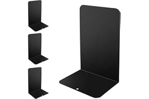 CSUNTIKULO 2 Pares Sujeta Libros Estanteria de Metal, Negro Sujetalibros de Metal, Sujeta Libros Estanteria Sujetalibros para la Escuela, la Oficina y el hogar (Negro / 4 Piezas)