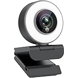 Angetube Full HD 1080p Webcam Luce ad Anello Regolabile Incorporata e Telecamera Web in Streaming con Messa a Fuoco Automatic