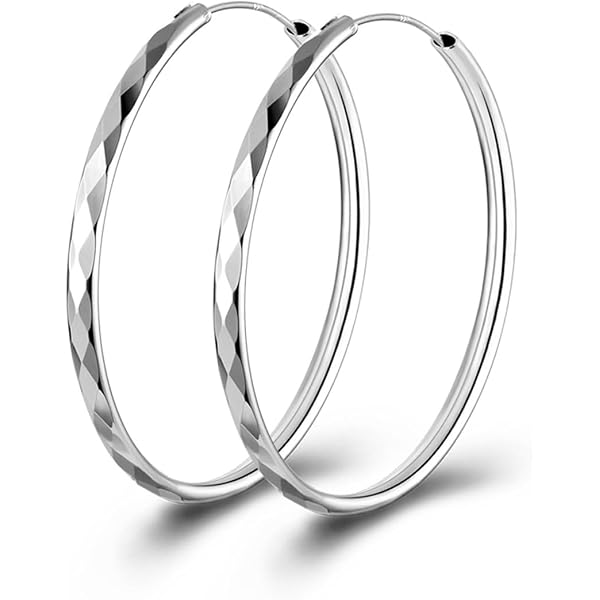 NEVEGE Orecchini a cerchio in argento Sterling 925 per donna, ipoallergenici, 20/30/40/50/60 mm, Argento, Nessuna pietra preziosa
