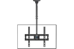 PERLESMITH Support TV Plafond - Support de Téléviseur Inclinable et Pivotant Ajustable pour l’Écran de 26 à 65 Pouces - Support de Toiture Full-Motion Supporte 50 kg avec VESA 400 x 400mm