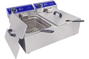MOOTACO Friteuse électrique INOX Double Réservoir Professionnelle, Commerciale Electrique Friteuse Réservoir Amovible, 3000W+3000W, Thermostat 60-200 °C