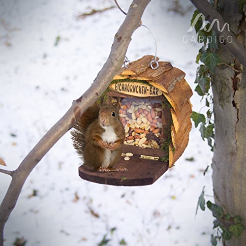 Gardigo Eichhörnchen-Bar Futterspender aufhängbares Futterhaus aus Holz naturfarben - 5