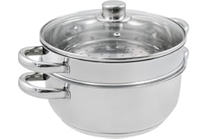 BAUMALU - Combiné Vapeur 2 Corps - Acier Inoxydable - Tous Feux dont Induction - Cuiseur Composé d'un Faitout, Compartiment Perforé et Couvercle en Verre - Poignées Fixes - Ø24cm