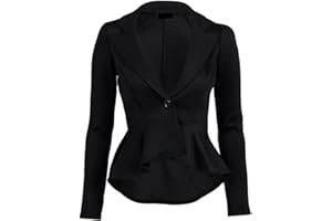 FAIRY TRENDZ Womens Crop Frill Shift Slim Fit Fitted Peplum Blazer Black