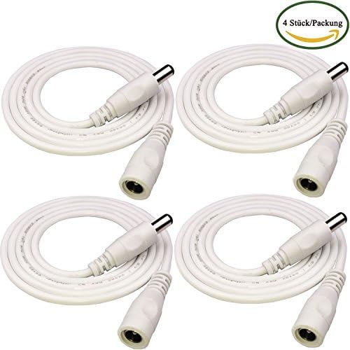 Kabenjee 4x 2 m/3.3ft DC Power Extension Cable, 5.5 mm x 2.1 mm DC Extension Connector Wire for LED Strip CCTV Security Camera Surveillance Monitor IP Camera Car DVR, AHD Systems