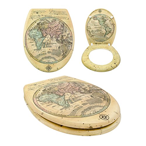 Premium WC Sitz mit Absenkautomatik – „Alte Weltkarte“ Design – Toilettendeckel aus Duroplast inkl. Montagesatz – VENKON - 3