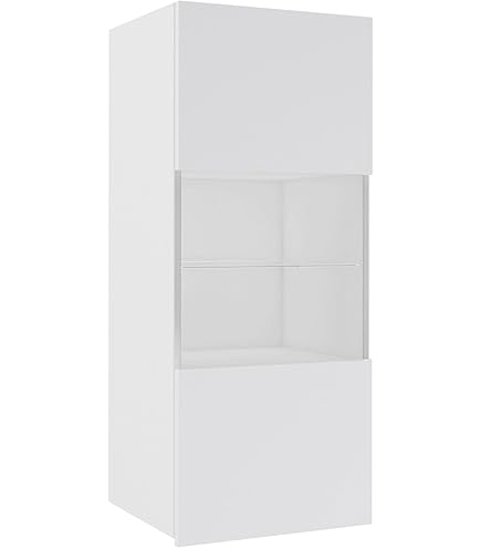 Vigo Glas 180 Hängevitrine Mit LED Beleuchtung - Hochschrank 40x180x30cm In Weiß Hochglanz