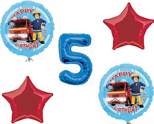 Fireman Sam 5pk Balloon Bouquet 5th Birthday Party