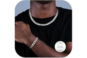 LOLIAS Bracciale Collana Catena Uomo Donna Acciaio Inossidabile Catena Cubana Grande Sottile Larghezza 5/9 mm, Lunghezza Regolabile Argento Hip Hop Punk Collane Uomo