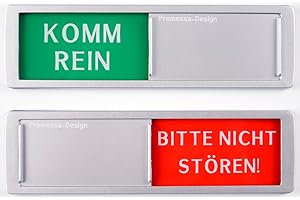 PROMESSA-DESIGN Komm rein-bitte nicht stören Schild XL - Mit Schieber - Frei Besetzt Schiebeschild - Klebeschild - 17,5 x 5 x 0,7 cm - Montage: 3M Klebefläche - Schilder mit Schiebefunktion.
