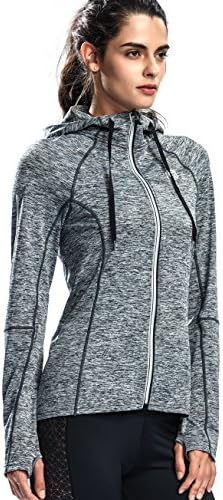 Womens Running Active Hoodies SILIK Long Sleeves Zip-Up Pullover Jogging Sweatshirt, Siliver Gray, Medium