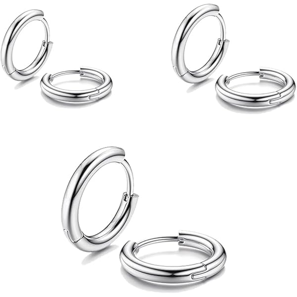 Bijoux 3 Paires Creoles Boucles D'Oreille Anneau Rond Pour Homme Femme