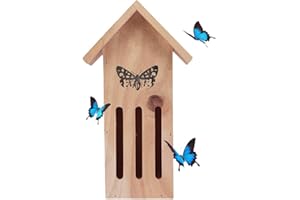 BTSEURY Butterfly House, Wooden Insect Habitat for Bees and Ladybugs, Bird House Feeder, Yellow
