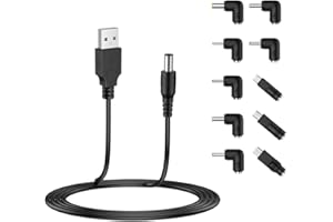 LIANSUM Cavo di alimentazione da USB a DC 5V, cavo di jack universale DC 5,5x2,1mm con 10 connettore(5.5x2.5, 4.8x1.7, 4.0x1.7, 4.0x1.35, 3.5x1.35, 3.0x1.1, 2.5x0.7, Micro USB, Type-C, Mini USB)