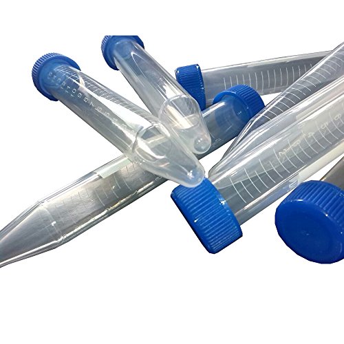 Bipee plastique Tubes pour centrifugeuse à fond conique de 15 ml gradué marques, bouchon à vis Bleu Lot de 100 pièces