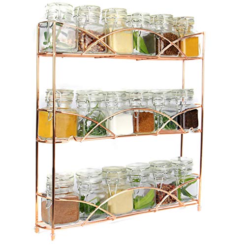 Maison & White Organisateur de rangement à 3 rangées d'herbes et d'épices | Design moderne antidérapant autoportant | Conception universelle | Solution de rangement cuisine et garde-manger Chrome