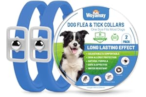 Woyamay Collier Anti Puces pour Chien, Réglable Résistant à l'eau Collier Chien Anti Puces et Tiques, 8 Mois Naturel Collier Anti Tique Chien pour Chien Toutes Races et Tous âges - Bleu (2 Paquet)