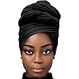 Long Stretch Jersey Head Scarf Summer Breathable Black Hair Wrap for Women Lightweight Turban Solid Color Pink