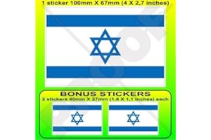 STICKERSWORLD Israel Bandera de Israel judío hebreo 4 "(100 mm) Bumper de vinilo adhesivo, adhesivo x1 + 2 Bonus