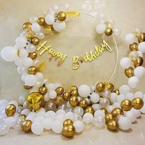 Party Propz Golden Birthday Decoration Items Combo Set For Boys Girls Kids Wife - Happy Birthday Banner, Metallic Balloons, Glue Dot,Arch Strip, For Birthday Decorations Celebrations - 47Pcs