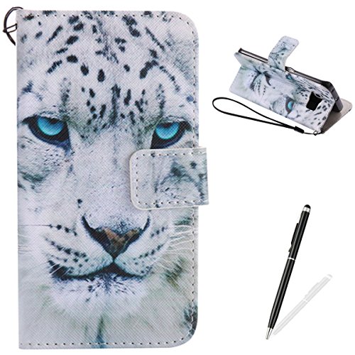 Feeltech Samsung Galaxy S6 Edge Hülle PU-Leder und Brieftasche Bunte Muster Fall mit Magnetverschluss, Hybrid-Kickstand mit Stand-Funktion, schlagen Sie schützende weiche TPU Stoßstangenabdeckung und Kreditkartenhalter für Samsung Galaxy S6 Edge Handgelenk Bügel-Buch-Art-Geldbeutel-Tasche mit 2 In 1 Berühren Sie Stift - White leopard