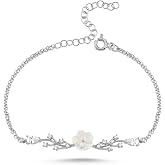 NEREZE 925 Sterling Silver Rhodium Plated Spring Glitter Magnolia Flower Bracelet