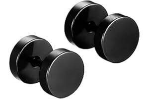 Aituo Unisex Cool 2Pcs Punk Gothic Stainless Steel Round Screw Mens Barbell Ear Studs Earrings Combination