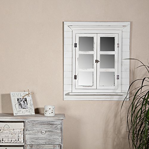 64CM Wandspiegel + Fensterladen + Ablage und Fotorahmen Shabby weiß Holz Spiegel - 2
