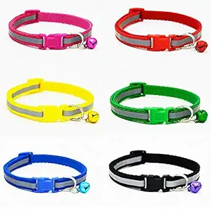 THE DDS STORE Adjustable Reflective Collar Safety Buckle with Bells for Pet Puppy, Cat, Dog Nylon, (Pack of 2)