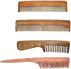 Majik Hair Neem Wood Comb For Control Hair Fall, Natural Brown,10 Gram, Pack of 1 (Combo of 4 Combs)