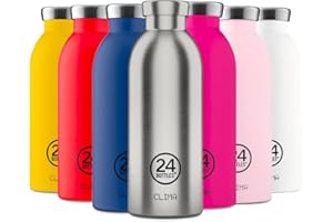 24Bottles Clima Bottle - Borraccia Termica 500 ml Acciaio Inox, Bottiglia Termica Thermos 100% Ermetico (12h Hot 24h Cold) dal Design Italiano, Borracce Termiche Ecologiche, Water Bottle Brushed Steel