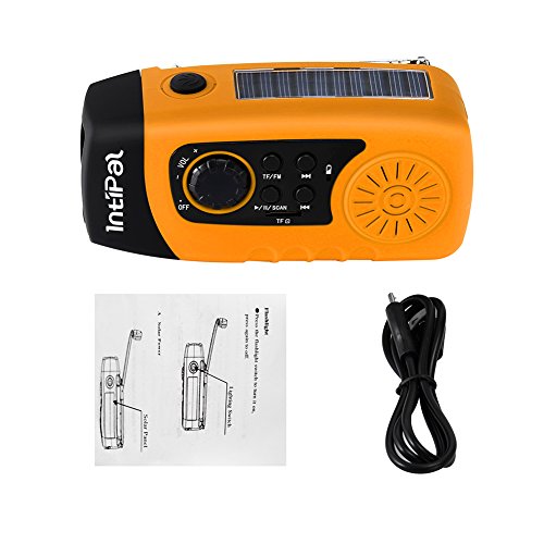 IntiPal FM Solar Radio Solarradio mit Kurbel Kurbeldynamo LED Taschenlampe Notfall Ernstfall USB Handy Ladegerät Camping Outdoor (Gelb) - 4