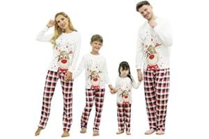 DDKJ Weihnachtspyjama Familie Set, Weihnachtsschlafanzüge Familie lustig Motive, Weihnachts Pyjama Family Set Lang mit Schlafanzug Hose, Schlafanzüge Weihnachten Paare, Damen, Mann, Kinder, Bebe