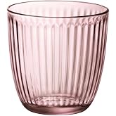 Bormioli Rocco Set of 6 Line Glass Tumblers 29 cl | Pink, Glass, Low Format, Embossed Finish, 6 Pieces