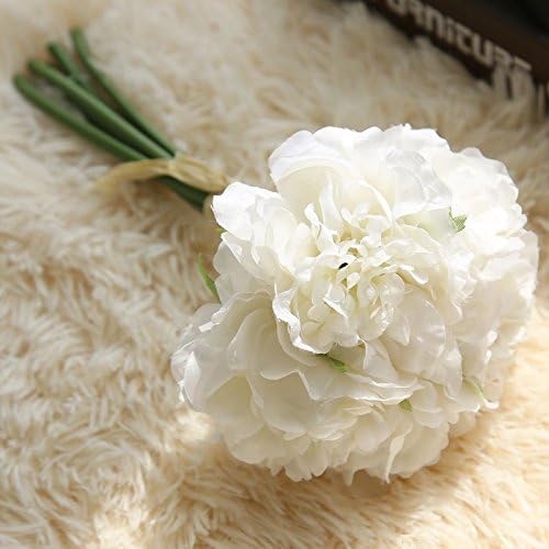 Continental Simple Emulation Peony Flowers 5 Small Ball Head Flower Artificial Flowers Silk Ornaments, White