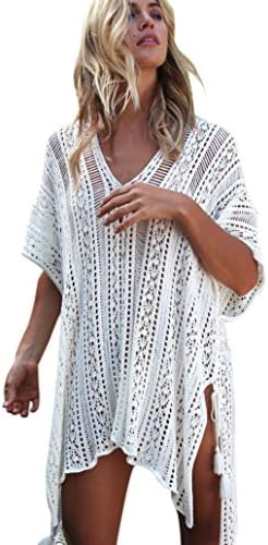 Sunday77 Women's Summer Swimsuit Plus Size Bikini Beach Swimwear Cover up Deep V Neck Loose Fit Sarongs For Ladies Girls (White)