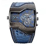 Avaner Fashion Herren Militär Sport Armbanduhr Dual Japanische Bewegung Zwei Zeitzone Analog Display Quarz Blau Lederband Armbanduhr mit dekorativen Sub-Zifferblättern